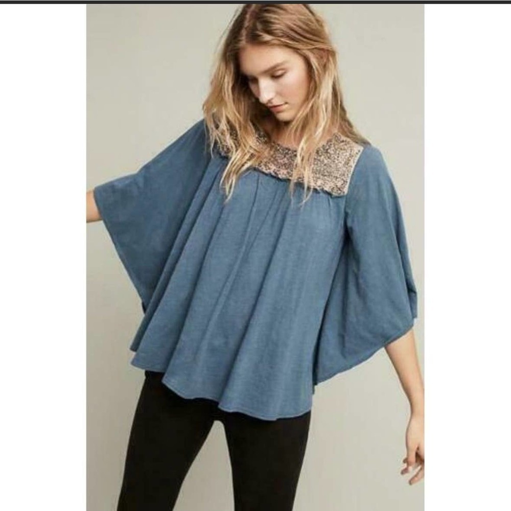 Anthropologie Deletta Beaded Peasant Top Size XS